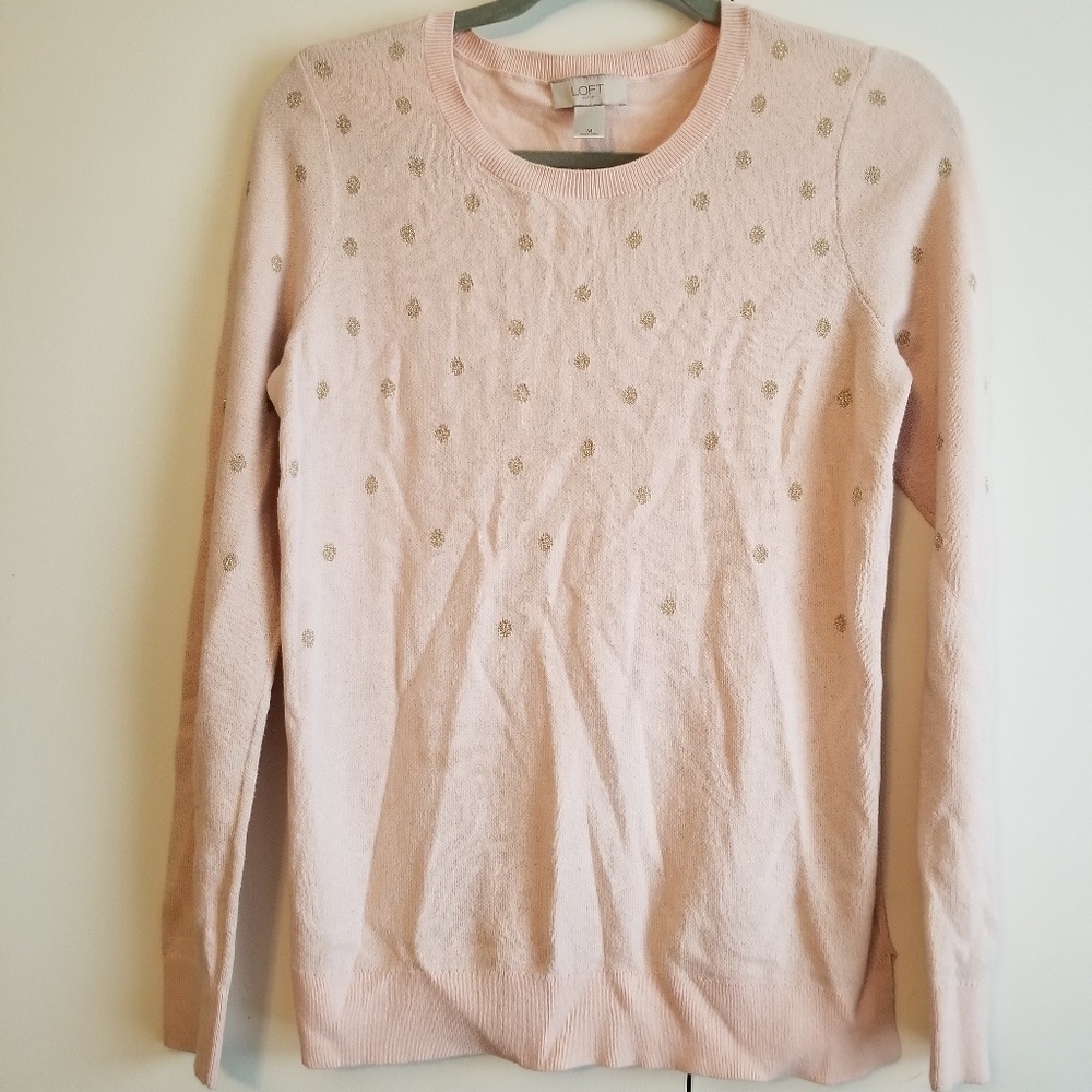 Loft soft pink w/gold dots lightweight 3/4 sweater